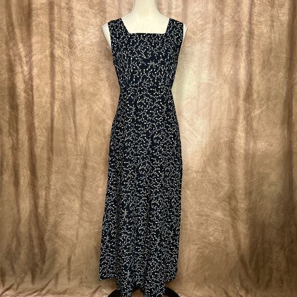 Vintage 90s Kathie Lee Floral Vine Print Sleeveless Maxi Dress Whimsigoth Fairy - Picture 1 of 8